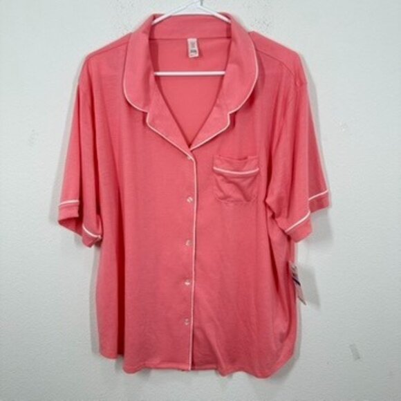 Flora by Flora Nikrooz Salmon Pink Notch Button Front Pajama Shirt Size XL NWT - Picture 1 of 6